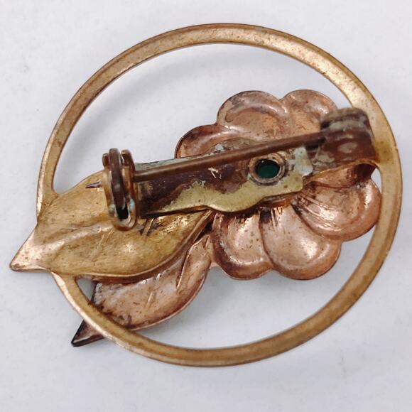 VTG Gold Tone Floral Brooch with Blue Rhinestone Mid Century 1930s 40s Jewelry - Picture 6 of 8